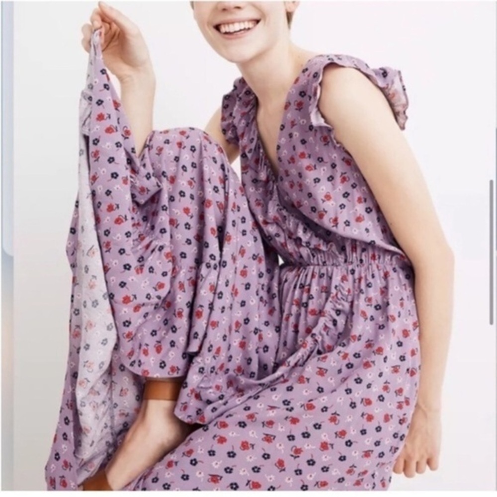 Madewell Ruffle Edge Wrap Floral Prairie Posies Purple Maxi Dress Size 2